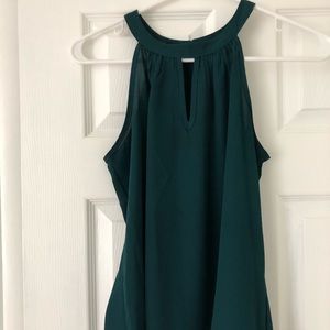 Teal high collar sheer top